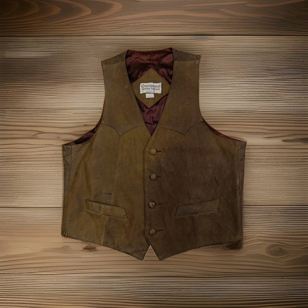 Continental leather fashions Brown Leather Vest Men's‎ Size 46 Biker vest